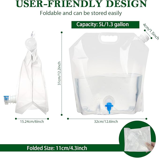 Cooltto Premium Collapsible Water Container Bag, BPA Free Food Grade Clear Plastic Storage Jug, No-Leak Freezable Fold-able Water Bottle for Camping, Hiking, Backpacking, Emergency