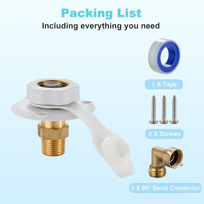 TOPSHINE RV City Water Inlet with Check Valve, RV Water Fill Inlet Replacement, 3/4 GHT Female to 1/2 NPT Male, Lead-Free Brass, City Water Connection for RV Camper Motorhome Trailer with Hose Elbow