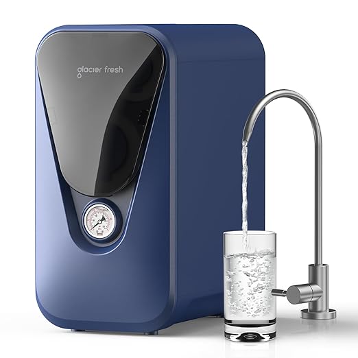 GLACIER FRESH GFU03 Reverse Osmosis System 800 GPD, No Electric/Noise, 3:1 Pure to Drain, 5-Stage Tankless Under-Sink Water Filter System, Filtration Accuracy 0.0001μm, for Any Under-Sink Setting