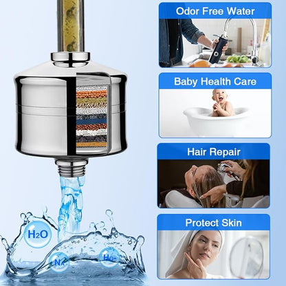 AMORIX Short Version 15 Stage Shower Filter Replacement Cartridge for Chlorine Reducing Shower Water Head Filter