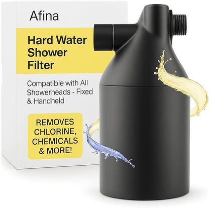Afina Shower Filter For Hard Water - Removes 99% Chlorine, Harmful Substances & Heavy Metals - Improves your Skin & Hair (Black)
