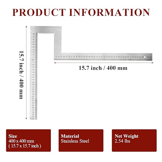 Stainless Steel Flange Square Pipefitter Tools (15.8 x 15.8 Inches) | Angle Flange to Measure Squareness Water Pipelines Distribution System Measuring Tool (400 x 400 mm)
