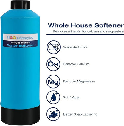 H&G Lifestyles Whole House Water Softener 32,000 Grains, NSF certified Whole Home Water Filtration System for Well & City Water, Remove Calcium Magnesium, Food Grade Resin, Silver-Enhanced, 700,000 Gl