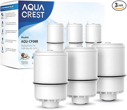 AQUA CREST CF08B Faucet Filter, Compatible with All PUR® Plus Faucet Filtration System, Replacement for RF-3375®, NSF 42 Certified, 9-Month, 900-Gallon, 3 Pack