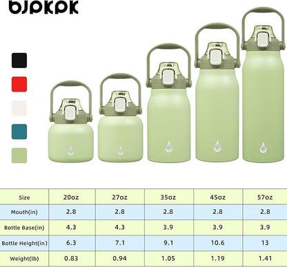 BJPKPK Insulated Water Bottles with Straw, 45 oz Stainless Steel Metal Water Bottle with One-handed Opening Lid, BPA Free Reusable Jugs for Gym Sports Outdoors, Light Green