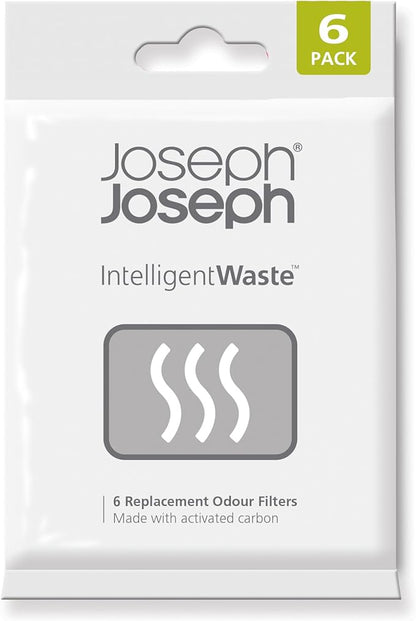 Joseph Joseph Trash Can Odor Filters, Smell Absorbing Refills for Food Waste Caddy, Compost Bin, Activated Carbon Deodorizer - Pack of 6