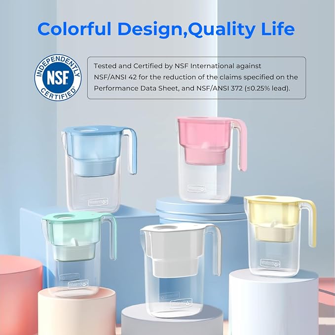 Waterdrop PT-05W Water Filter Pitcher, 7-Cup Capacity, NSF Certified, White | 5X Longer Filter Life, Up to 200 Gallons, for Fridge, Countertop, and Gift Giving, Reduces PFOA/PFOS, Chlorine