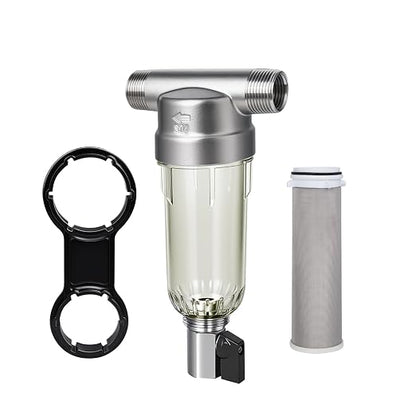 304 Stainless Steel 40 Micron Spin Down Water Filter, Whole House Spin Down Sediment Water Filter, Reusable Flushable Pre-Filtration System, 1" MNPT + 3/4" FNPT, BPA Free