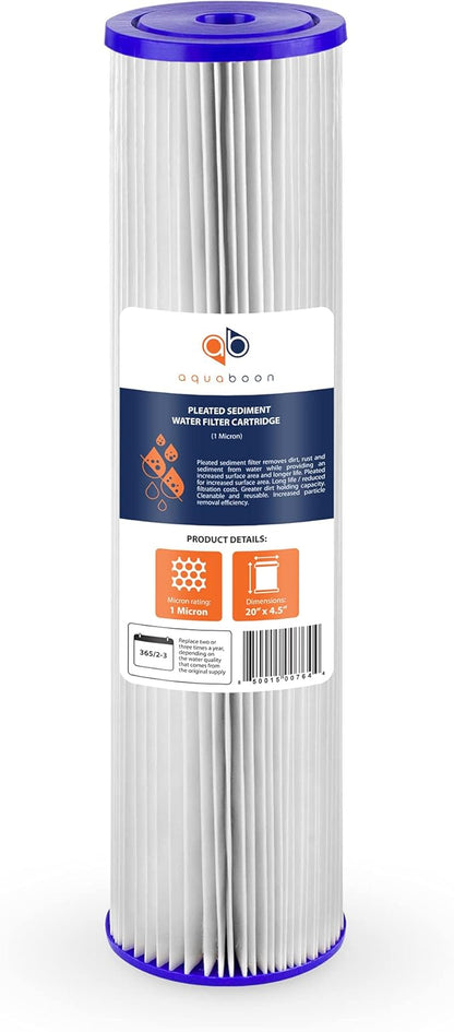 Aquaboon 1 Micron Whole House Pleated Sediment Water Filter Cartridge 20x4.5 Well Filter Replacement Compatible with ECP5-20BB, SPC-45-1005, 10 Pack