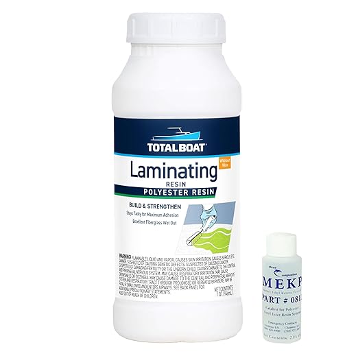 TotalBoat Polyester Laminating Resin - Marine Grade Fiberglass Resin and MEKP Catalyst for Layups and Repairs (Quart)