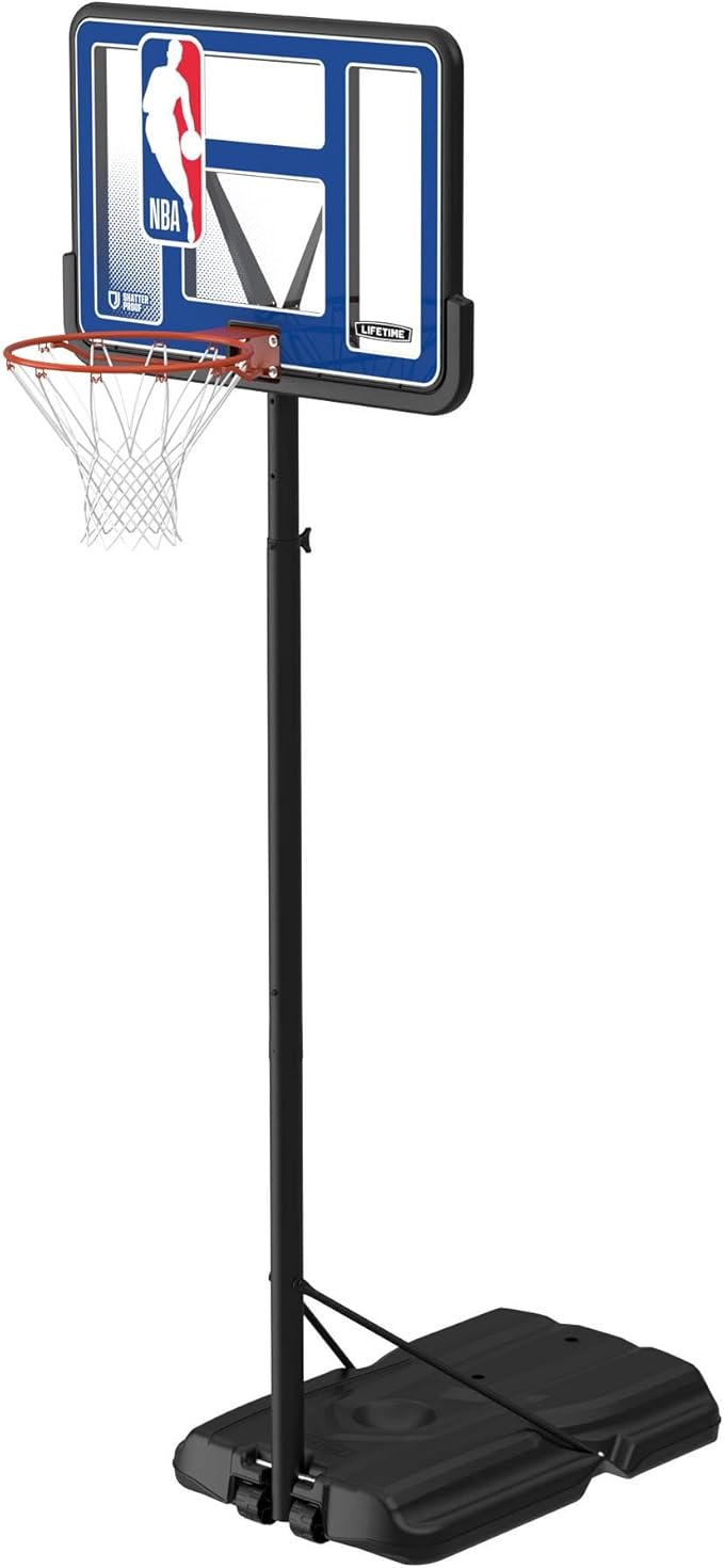 Lifetime NBA League Edition Portable Basketball Hoop, Adjustable Height 7.5-10 Ft, 44 Inch Shatterproof Fusion Backboard, Base with Wheels
