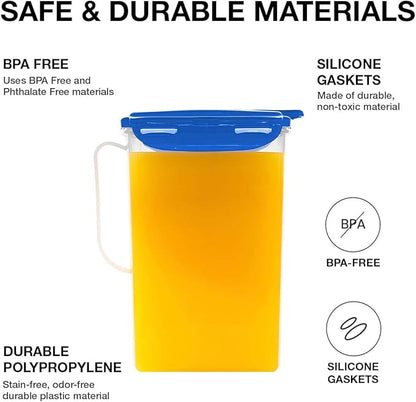 LocknLock Aqua Fridge Door Water Jug with Handle BPA Free Plastic Pitcher with Flip Top Lid Perfect for Making Teas and Juices, 2 QT, Blue (Pack of 5)