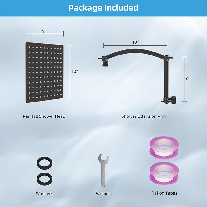 Hibbent All Metal cUPC Certified Rain Shower Head, 10'' High Pressure Rainfall Showerhead with 16" Shower Head Extension Arm, Brass Adjustable Shower Arm Extender, fixed Showerheads, Oil Rubbed Bronze