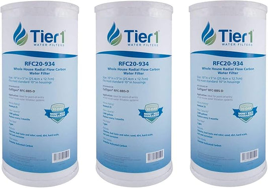 Tier1 25 Micron 10 x 4.5 Whole House Radial Flow Carbon Block Water Filter | Replacement for Pentek RFC-BB, FXHTC, 155141-43, WRC25HD | High Flow Filtration | 4.5 x 10 Water Filter Cartridge (3-Pack)