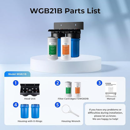 iSpring WGB21B 2-Stage Whole House Water Filtration System, with 10" x 4.5" Sediment CTO(Chlorine, Taste, and Odor) Filter, 1" Inlet/Outlet