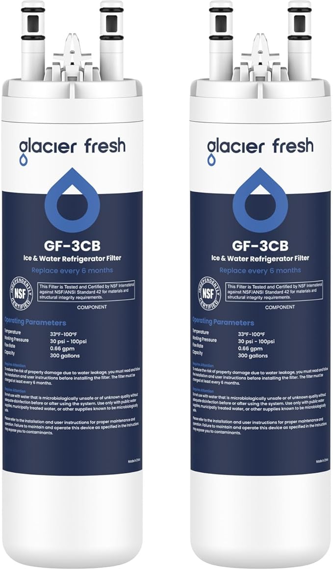 GLACIER FRESH WF3CB Refrigerator Water Filter Replacement for PureSource 3, 706465, WF425, PS3412266, AP4567491, 242017800 Refrigerator Water Filter, Pack of 2