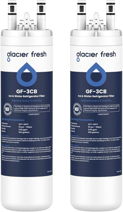GLACIER FRESH WF3CB Refrigerator Water Filter Replacement for PureSource 3, 706465, WF425, PS3412266, AP4567491, 242017800 Refrigerator Water Filter, Pack of 2