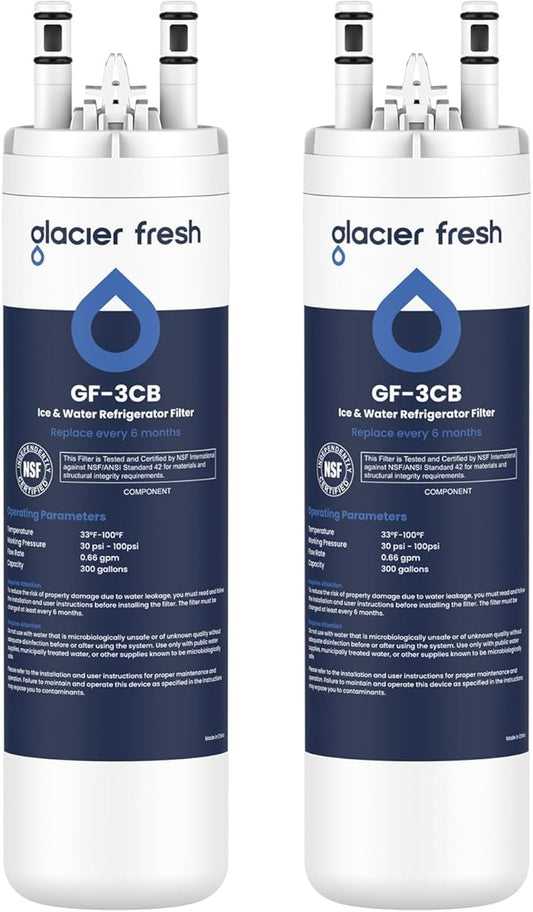GLACIER FRESH WF3CB Refrigerator Water Filter Replacement for PureSource 3, 706465, WF425, PS3412266, AP4567491, 242017800 Refrigerator Water Filter, Pack of 2