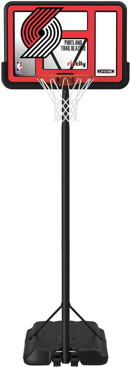 Lifetime NBA Portland Trail Blazers Portable Basketball Hoop, Adjustable Height 7.5-10 Ft, 44 Inch Shatterproof Fusion Backboard, Base with Wheels