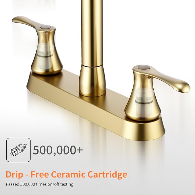 HOMELODY 2 Handles Kitchen Faucet with Pull Down Sprayer for 3 Hole Sink, 360° Rotating Spout Commercial 2 Handle Stainless Steel Kitchen Faucets with Deck Plate Gold