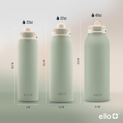 Ello Pop & Fill 22oz Stainless Steel Water Bottle with Quick Fill Technology, Double Walled and Vacuum Insulated Metal, Leak Proof Locking Lid, Sip and Chug, Reusable, BPA Free, Pistachio