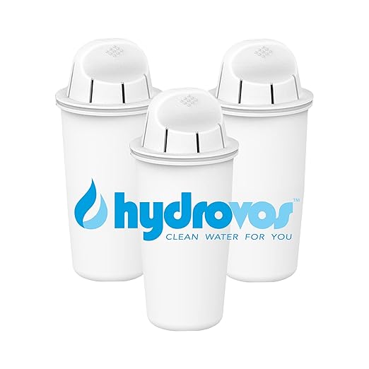 HYDROVOS Standard Replacement Water Filters for Pitchers, Fits Most Pitchers, Compatible with Brita®, Reduces Chlorine Taste and Odor for Drinking Water, 3-Pack
