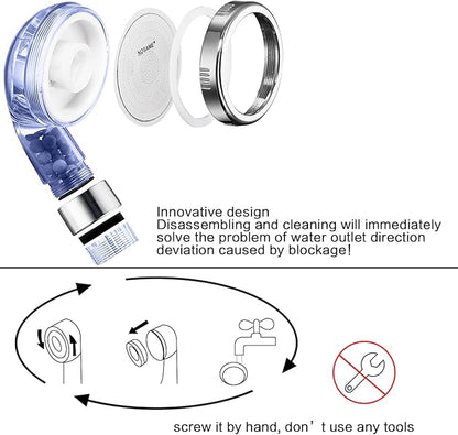 Nosame® Shower Head with Hose and Braket, Filter Filtration High Pressure Water Saving 3 Mode Function Spray Handheld Showerheads for Dry Skin & Hair