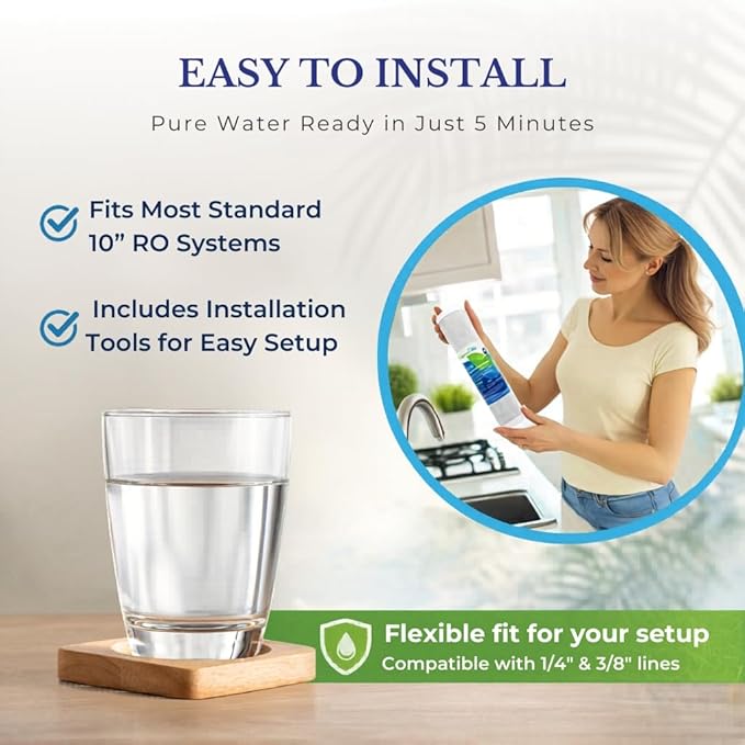 NSF Certified 5 Stage Reverse Osmosis RO Water Filters Replacement Set 100 GPD RO Membrane Standard 10 Inch