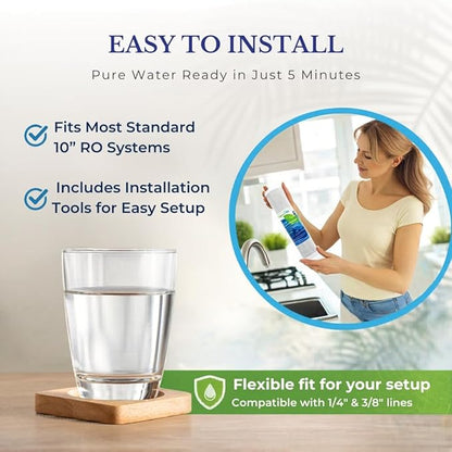 NSF Certified 5 Stage Reverse Osmosis RO Water Filters Replacement Set 100 GPD RO Membrane Standard 10 Inch