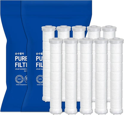 Showerhead Replacement Filters Inspired By Korea's Beauty Culture | Pure Carbon Filters (10 Filters) – Compatible with Atojet AJ8200MC (AJ8200MC-FLT-10PC)