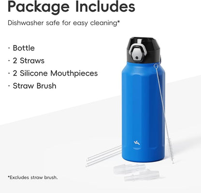 Konokyo FLOWPLAY 32oz Locking Push-Button Water Bottle with Silicone Spout,Leak-Proof,18/8 Stainless Steel Double-Wall Vacuum Insulated for Sports and Travel,BPA-Free,Sapphire Blue