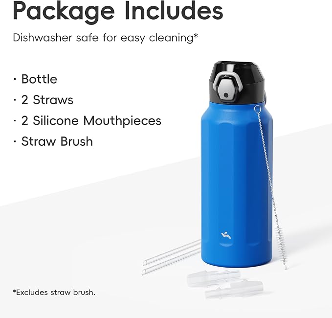Konokyo FLOWPLAY 40oz Locking Push-Button Water Bottle with Silicone Spout,Leak-Proof,18/8 Stainless Steel Double-Wall Vacuum Insulated for Sports and Travel,BPA-Free,Sapphire Blue