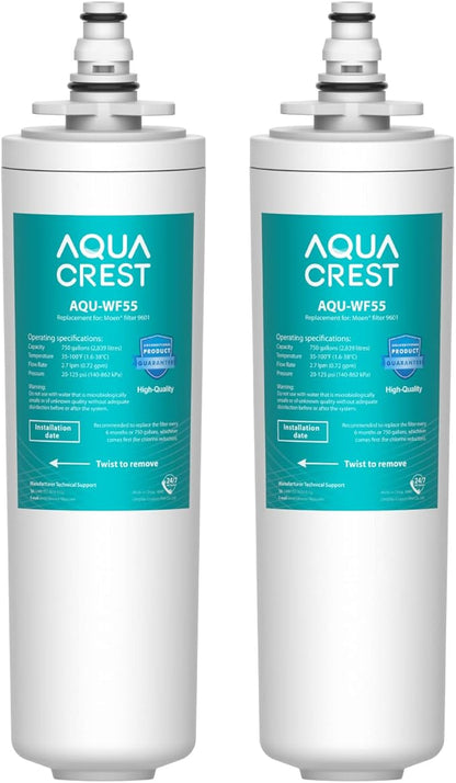 AQUA CREST 9601 Water Filter, Replacement for Moen 9601 ChoiceFlo 9600, 9602, 9500, 9501, 9502, Compatible with Moen Sip Filtered Kitchen Faucets, 750 Gallons or 6 Months, 2 Pack
