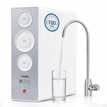 ANGEL X2 Tankless Reverse Osmosis System, 700 GPD, Under Sink RO Filter | NSF standards, 0.5 GPM fast flow, 2.5:1 pure-to-drain ratio, slim 4.72’’ design, easy DIY installation, 2-sec filter changes