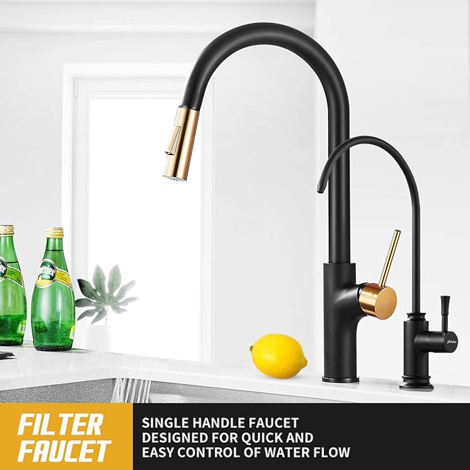 Achelous Matte Black Kitchen Water Filter Faucet,Stainless Steel Lead-Free Drinking Water Faucet Fits Reverse Osmosis Units or Filtration System in Non-Air Gap