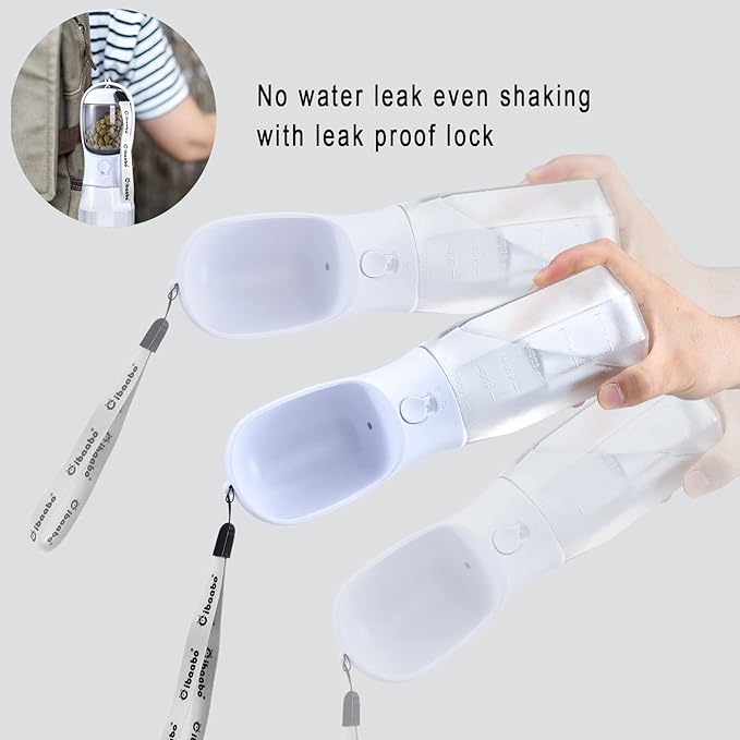 Cibaabo Dog Water Bottle with Food Container & Poop Bag Holder & Filter | Travel Water Bowl, Portable Pet Dispenser, Dog Gifts, Puppy Essentials for Walking Hiking