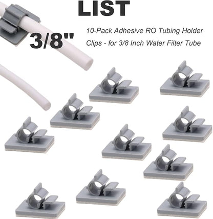 10-Pack Adhesive RO Tubing Holder Clips - for 3/8 Inch Water Filter Tube, Cable Management Mounts for Reverse Osmosis System, Refrigerator, Under Sink Organization (3/8 inch RO Tubing Mounting Clips)