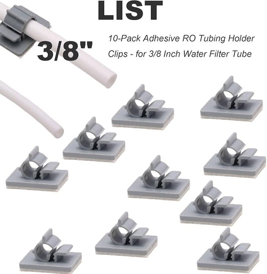10-Pack Adhesive RO Tubing Holder Clips - for 3/8 Inch Water Filter Tube, Cable Management Mounts for Reverse Osmosis System, Refrigerator, Under Sink Organization (3/8 inch RO Tubing Mounting Clips)
