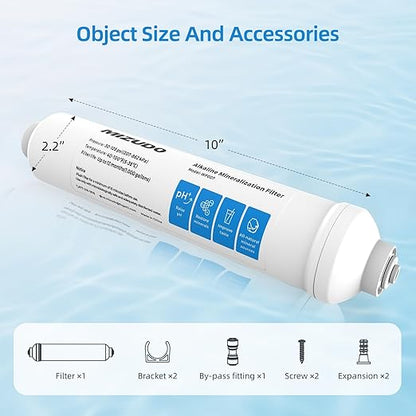 MIZUDO 12 Months Remineralization Filter, 1/4" Quick Connect Alkaline Filter for RO Reverse Osmosis System Under Sink, PH Balance and Restore Minerals, 10-inch