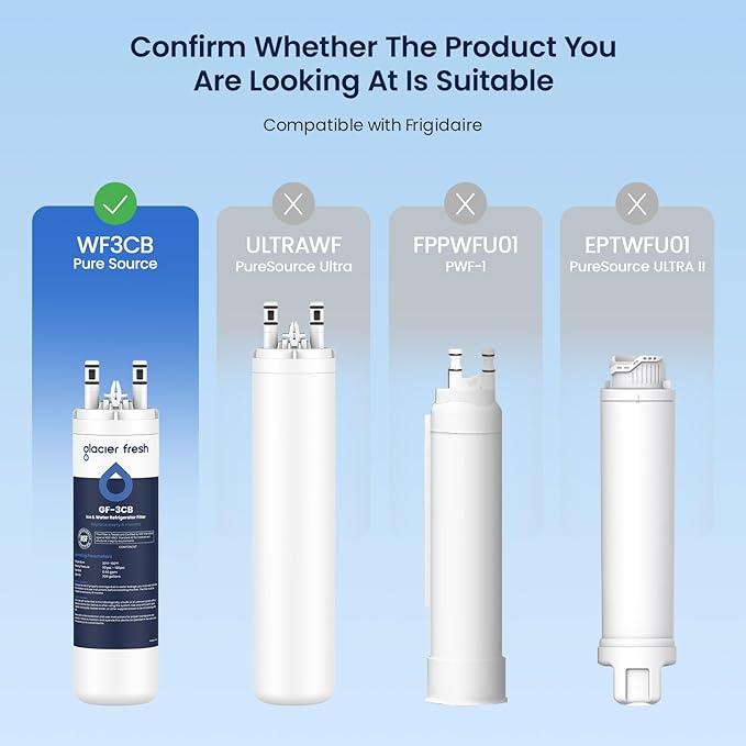 GLACIER FRESH WF3CB Refrigerator Water Filter Replacement for PureSource 3, 706465, WF425, PS3412266, AP4567491, 242017800 Refrigerator Water Filter, Pack of 1
