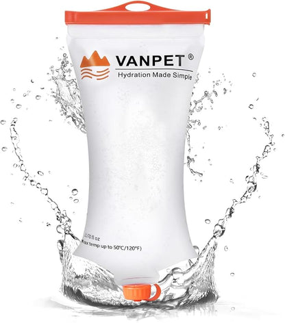 VANPET Upgrade Water Bag 2L Compatible with Sawyer Squeeze Water Filter, Durable TPU Material, BPA & PVC Free Squeeze Pouch, Collapsible Hydration Canteens for Camping Hiking Cycling (1 Pc)