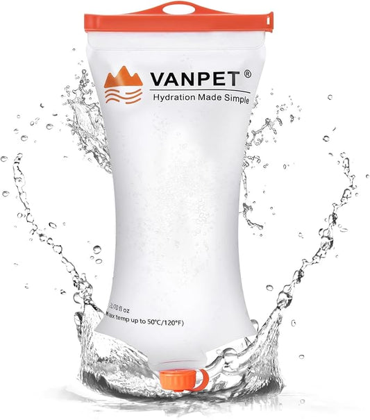 VANPET Upgrade Water Bag 2L Compatible with Sawyer Squeeze Water Filter, Durable TPU Material, BPA & PVC Free Squeeze Pouch, Collapsible Hydration Canteens for Camping Hiking Cycling (1 Pc)