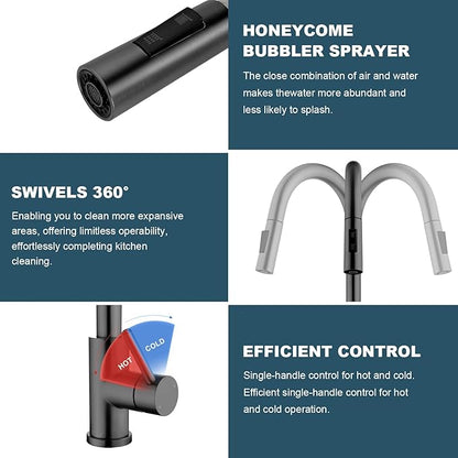 Tohlar Gray Kitchen Faucets with Pull Down Sprayer, Single Handle Kitchen Sink Faucet Gun Black Modern Staninless Steel Kitchen Faucet with Deck Plate, Gray