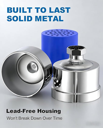 ALL METAL Shower Head Filter – Advanced Filtration Shower Filter for Hard Water, High Pressure Universal Shower Water Filters to Reduce Toxic Chemicals, Chlorine and Heavy Metals,for Skin & Baby Care