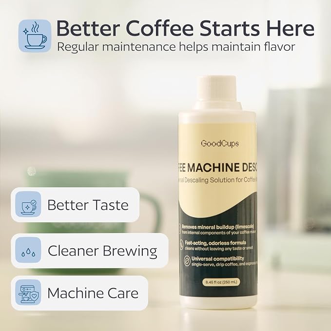 GoodCups Coffee Machine Descaler Solution, 8.45 fl oz (250 mL), Universal Descaling Liquid for Keurig, Nespresso, Breville, Ninja, Espresso & Drip Coffee Makers, 2 Cleaning Cycles