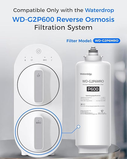 Waterdrop G2P6MRO Filter, Replacement for G2P600 Reverse Osmosis System, 2-year Lifetime, Reduce PFAS
