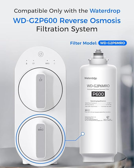 Waterdrop G2P6MRO Filter, Replacement for G2P600 Reverse Osmosis System, 2-year Lifetime, Reduce PFAS