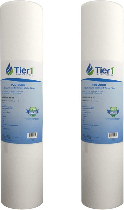 Tier1 20 Micron 20x4.5 Water Filter | Spun Wound Polypropylene Whole House Water Pre-Filter Cartridge | Replacement for Pentek DGD-7525-20,155356-43, P20-20BB | 4.5 x 20 Sediment Water Filter (2-Pack)
