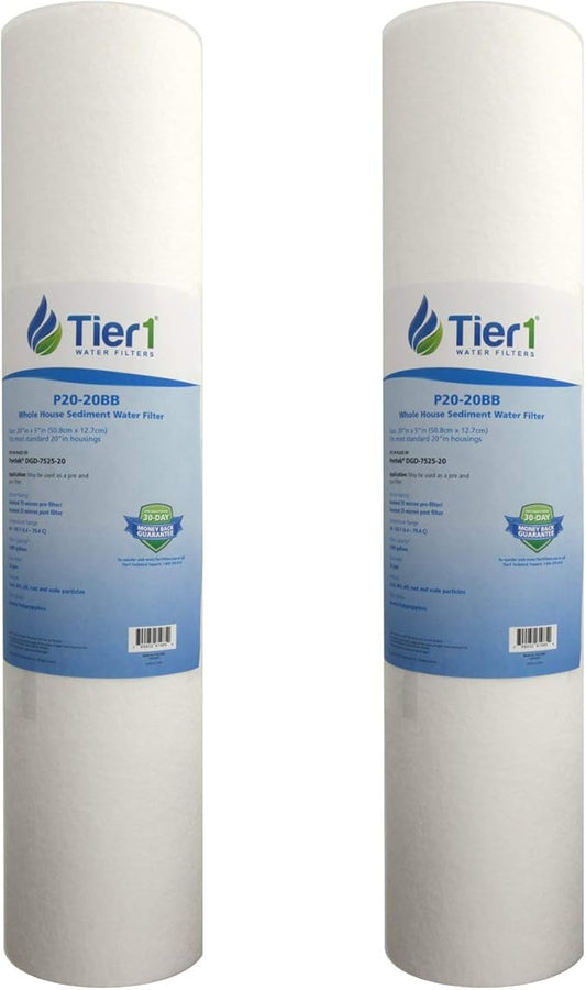 Tier1 20 Micron 20x4.5 Water Filter | Spun Wound Polypropylene Whole House Water Pre-Filter Cartridge | Replacement for Pentek DGD-7525-20,155356-43, P20-20BB | 4.5 x 20 Sediment Water Filter (2-Pack)