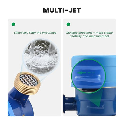 Watflow DN20 Water Meter 3/4" NPT,AWWA C712 Certification Gallon Water Flow Meter with Pulse Output, Cold Water Meter for Garden/Home/Apartment, Horizontal Install.